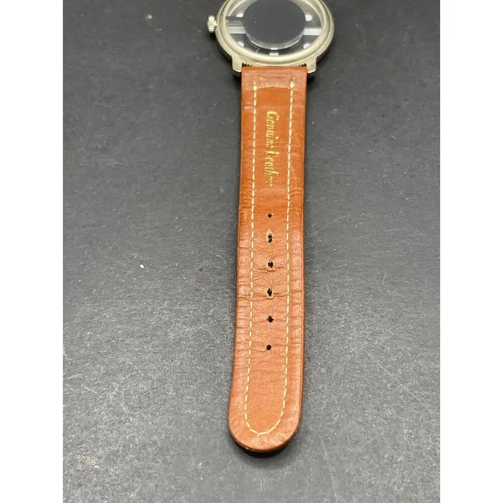 Vintage Fossil Collection Compass Dial Quartz Watch 34mm Tan Leather Band